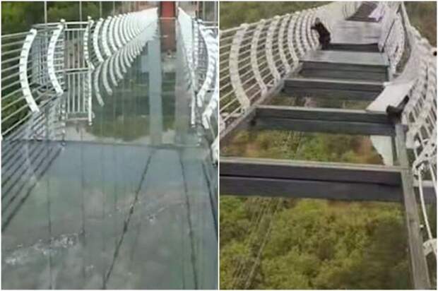 Стеклянный мост в Китае поймал в ловушку туриста. На нём неожиданно лопнули некоторые стёкла