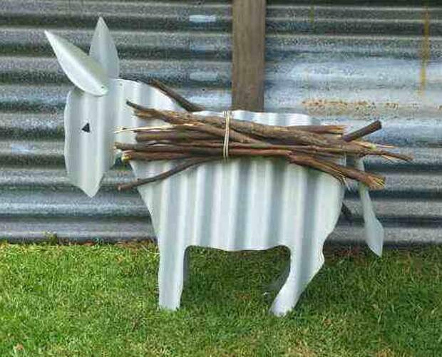 DONKEY Ass Mule Rustic Recycled Corrugated Iron Metal Garden Art Sculpture: 