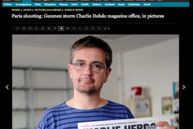 Фото главреда Charlie Hebdo Стефана Шарбонье на сайте The Telegraph