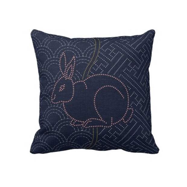 Japanese sashiko rabbit 2 pillow