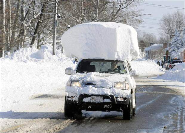 Когда ты по-настоящему любишь зиму и снег, ты даже не убираешь его со своей машины. зима, прикол, чудаки, юмор