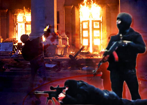 коллаж, расстрелы снайперами на Майдане, сожжение в Доме профсоюзов в Одессе 2 мая 2014|Фото: