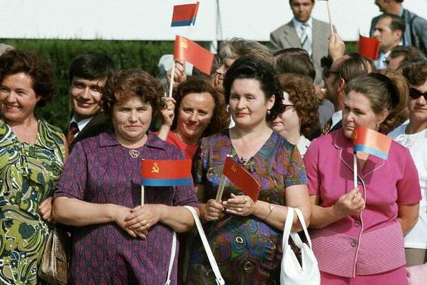 Soviet Citizens Holding Small Flags