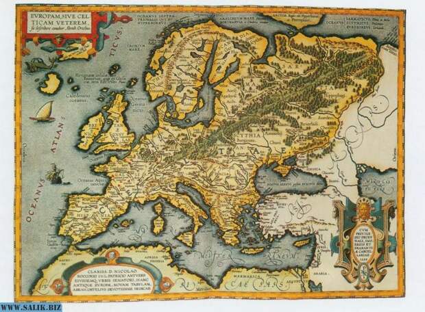 Карта античной Европы и Скифии Абрахама Ортелиуса, 1575 года.