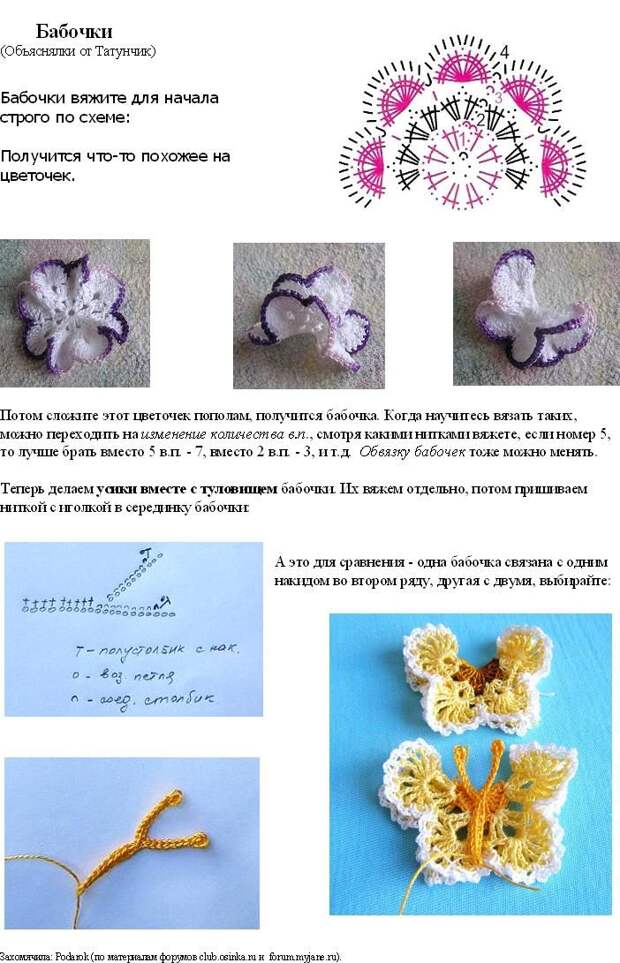 Бабочки вязанная крючком