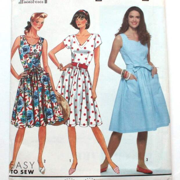 Tank Dress Sewing Pattern, Short Sleeve Option, Simplicity 9744, Misses Plus Size 16 18 20 22 24, Knee Length Full Skirt, Fitted Bodice.
