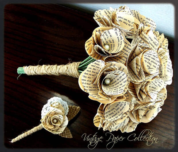 Book Page Bouquet - Book Page Boutonniere -Book Bouquet -Book Flowers -Paper Roses -18 Paper Roses -Storybook Wedding