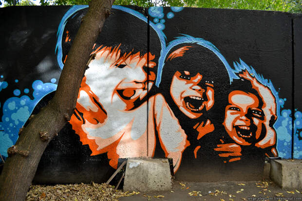 Трое детей Олега Баскета, автор - Олег Баскет граффити, знаменитости, искусство