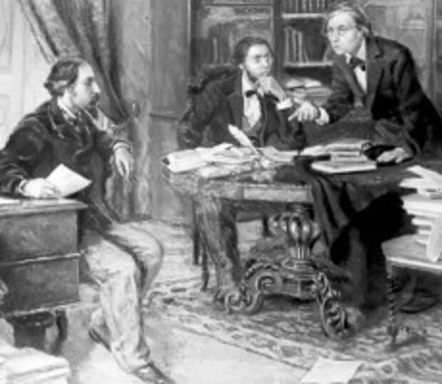 Н.А. Некрасов, Н.Г. Чернышевский, Н.А. Добролюбов в редакции "Современника". Фото: РИА Новости ria.ru