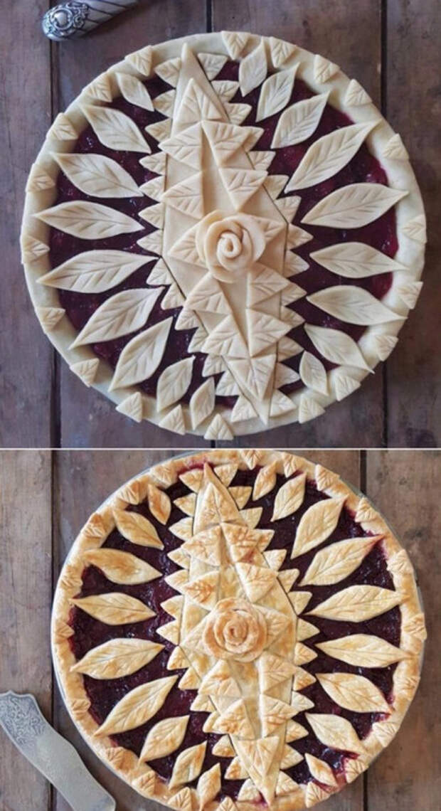 Замысловатые пироги до и после выпекания, которые слишком красивы, чтобы их съесть.