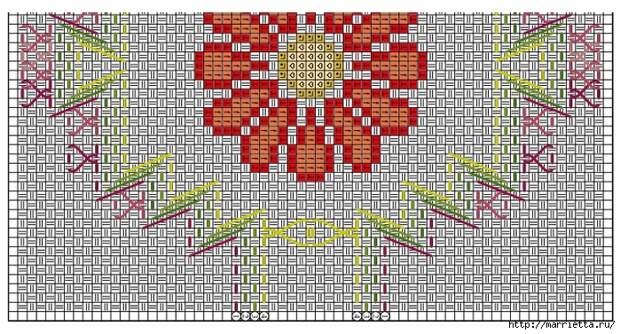 Красивая цветочная вышивка для постельного белья. Схема (3) (700x377, 347Kb)