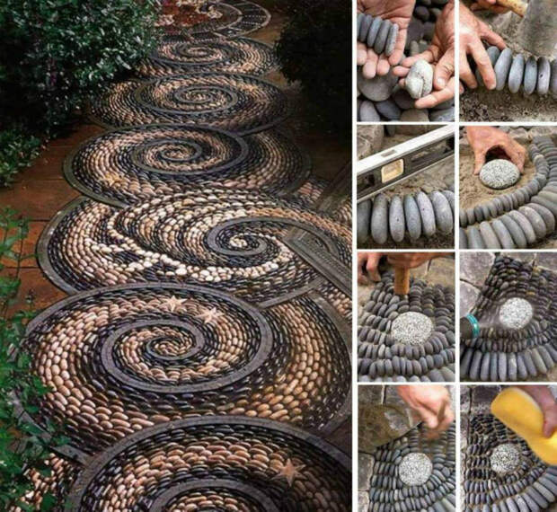 Удивительная дорожка из камней, выложенных в замысловатую спиральную мозаику.