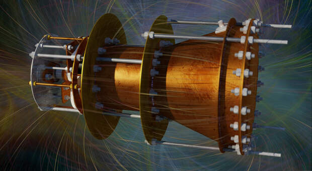 Принцип космического двигателя EmDrive очень прост. Магнетрон (аналогичный тем, что стоят в наших микроволновках) генерирует электромагнитные волны, которые распространяются по волноводу – тому самому «ведру» с крышками по торцам.
