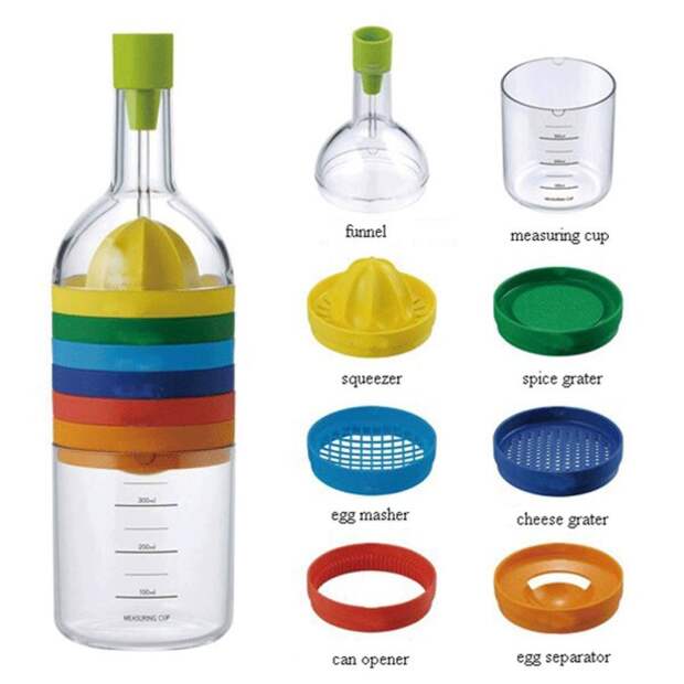 Набор из разных кухонных принадлежностей в форме обычной бутылки.