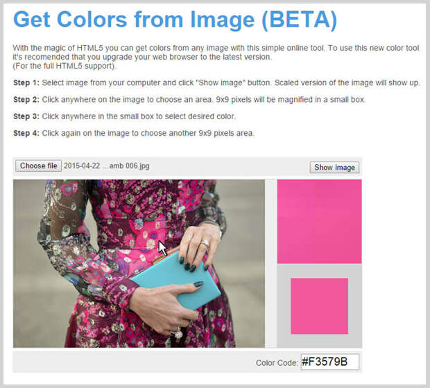 How to get HTML color codes from any image - www.html-color-codes.info