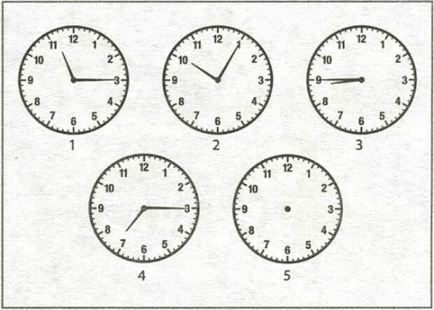 Какое время должны показывать часы под номером 5, чтобы продолжить определенную последовательность.