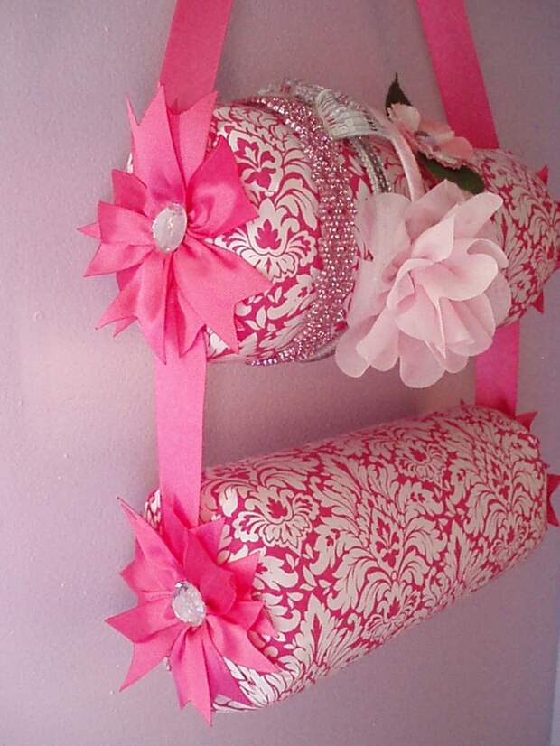 Custom Designed Double Hanging Fabric Headband Organizer Headband Holder. $28.99, via Etsy.: 