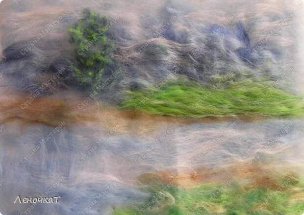 Картина панно рисунок Мастер-класс Валяние фильцевание Берёзовая роща у реки Шерсть фото 9
