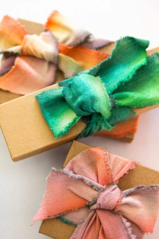 Tie dye банты для упаковки подарков (Diy)