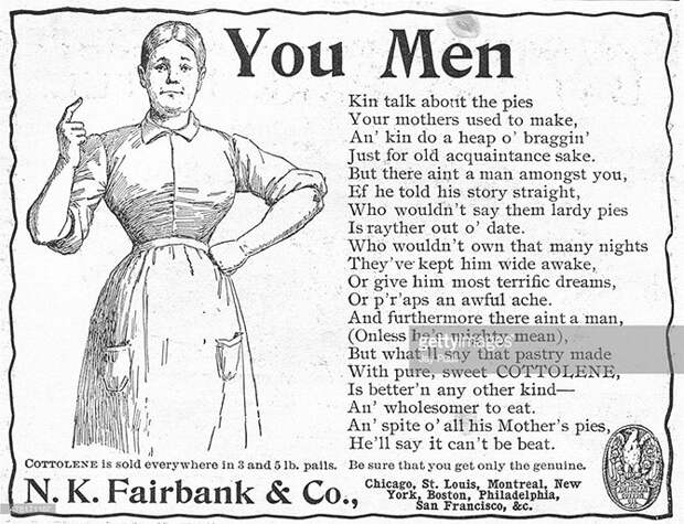 Реклама разрыхлителя для теста Cottolene — в стихах, Чикаго, Иллинойс, 1893. америка, история, реклама