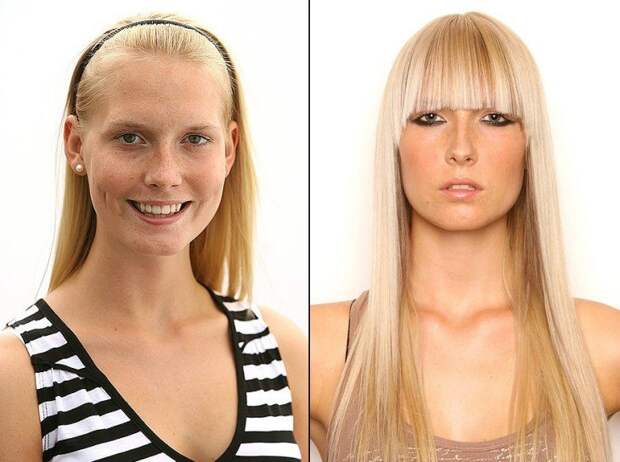 Невероятные преображения девушек до и после макияжа косметика, макияж