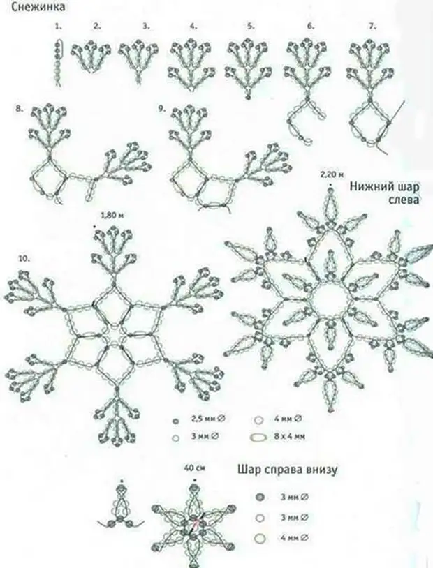 Снежинки из бисера схемы пошагово плетения для начинающих