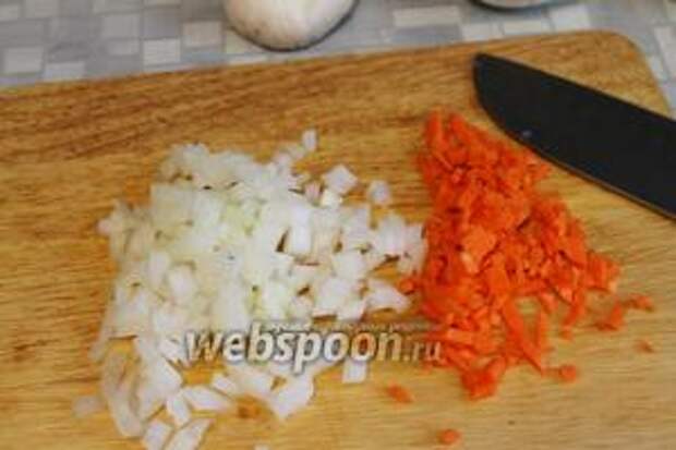 Нарезать оставшиеся морковь и лук.