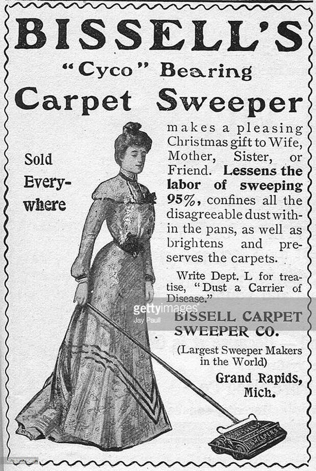 Реклама щетки для чистки ковра Bissel, Мичиган, 1902. америка, история, реклама