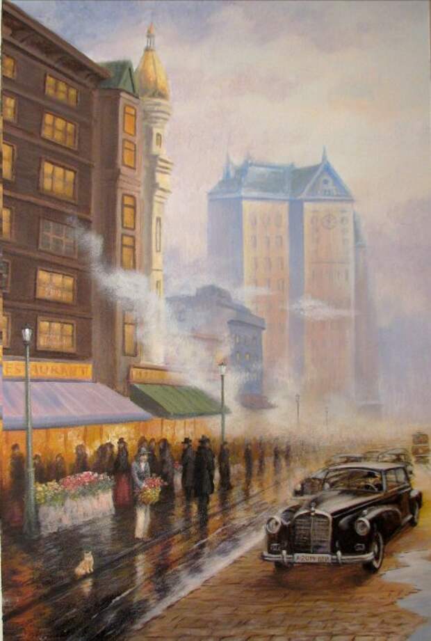 Роспись стен , Москва.Диптих."Городской пейзаж 30-х годов"