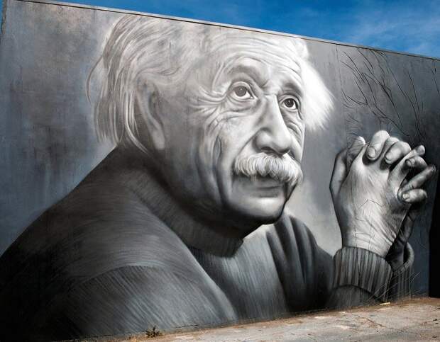 16. Портрет Альберта Эйнштейна от Оуэна Диппи (Owen Dippie) в мире, стрит-арт, художники