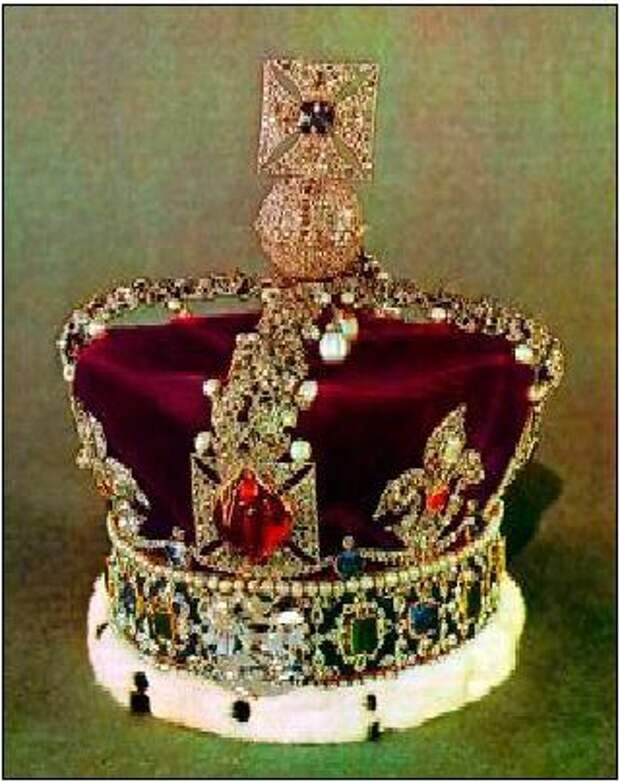 Знаменитый исторический камень - Рубин Тимура Английская государственная корона с красной шпинелью Рубин Черного принца и сверкающим бриллиантом Кулинан II