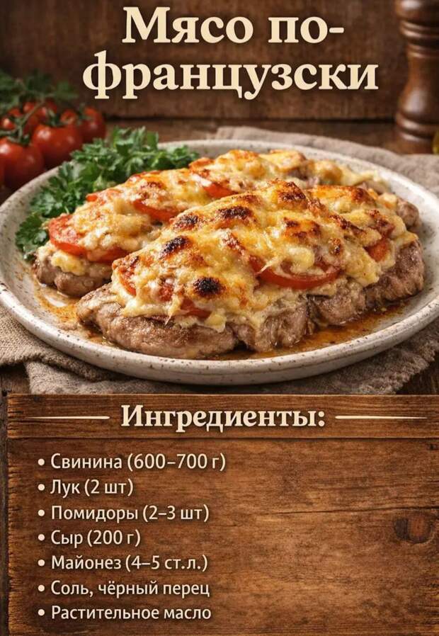 Кулинария>Мясо по-французски в духовке!