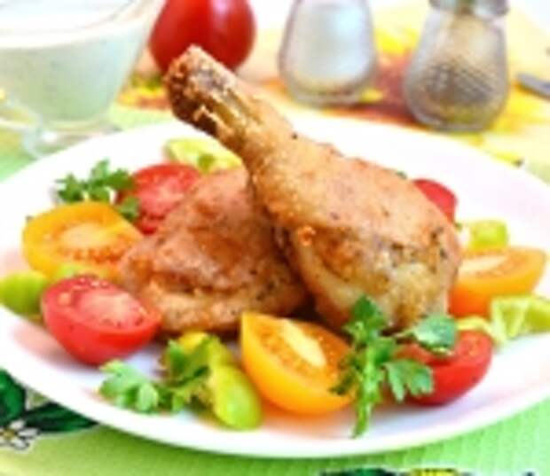 Хрустящие куриные окорочка в крахмальной панировке на сковороде