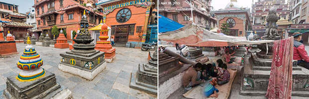 Буддийская ступа землетресение, непал, памятники, разрушение, тогда и сейчас