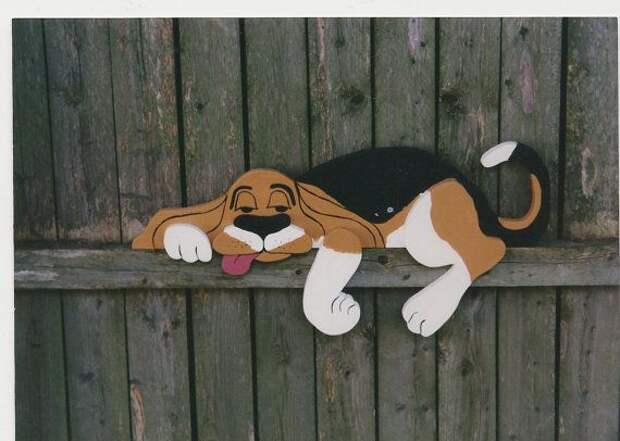 Handmade Custom Wooden Functional Lazy Beagle Rail Pet or Fence Sitter on Etsy, $30.00