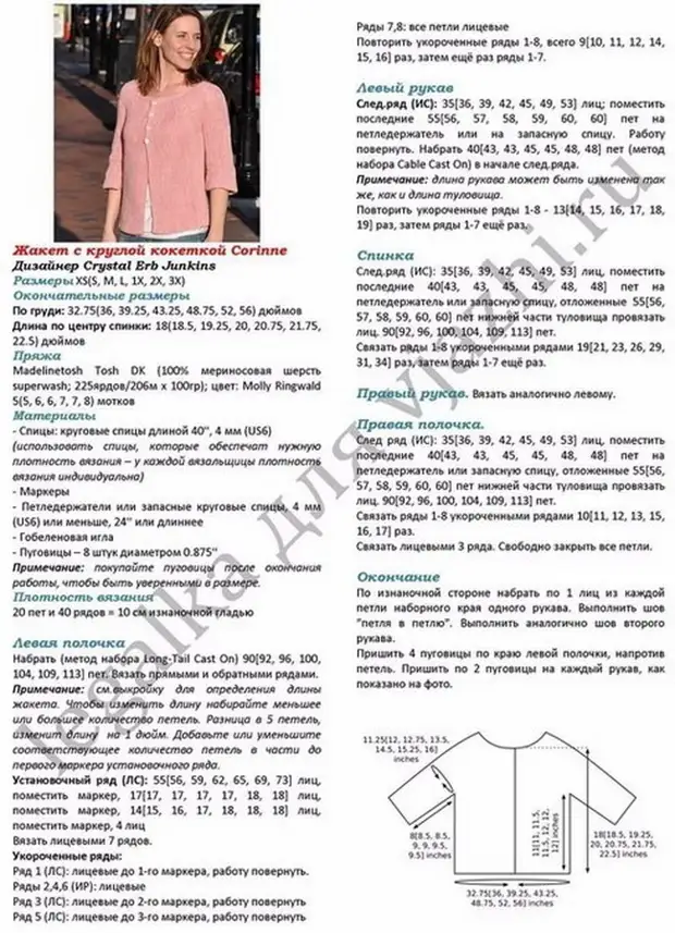 Кофточки с круглой кокеткой спицами с описанием и схемами для женщин