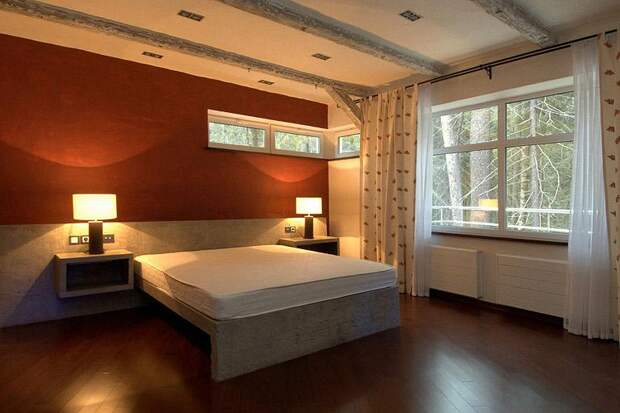 Интерьер спальни, красивые спальни фото, кровать из бетона