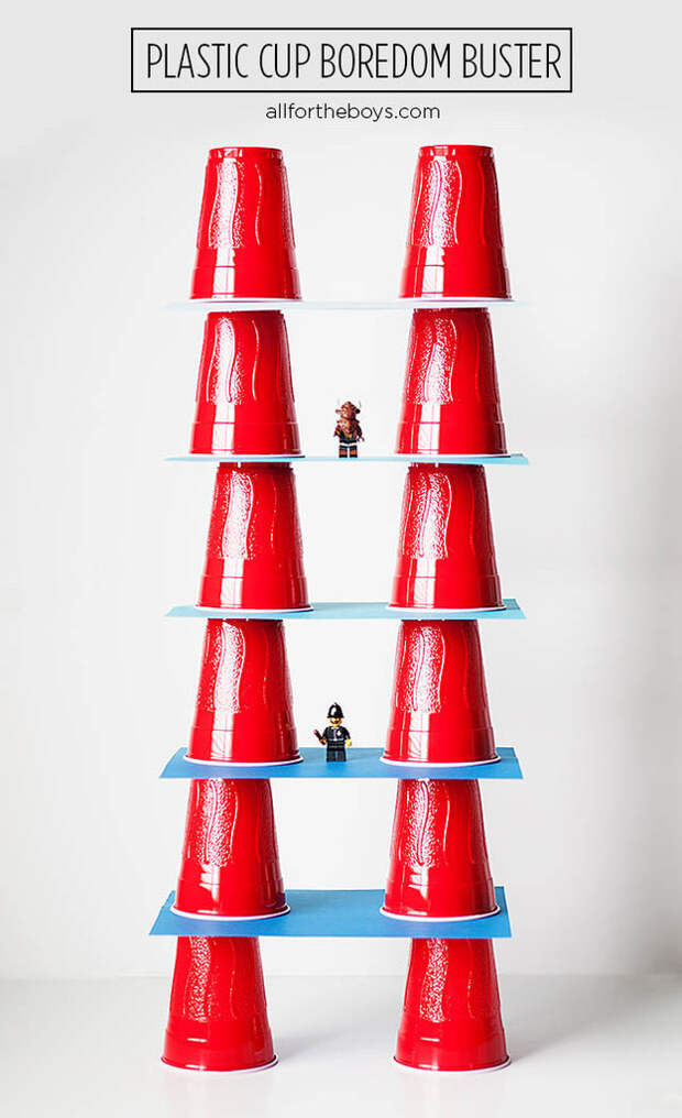 Plastic cups can be used for all kinds of fun, including stacking games.