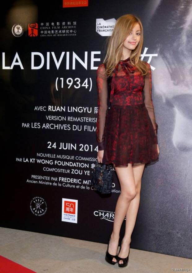 Zahia Dehar Wearing Red Roses Lace Dress
