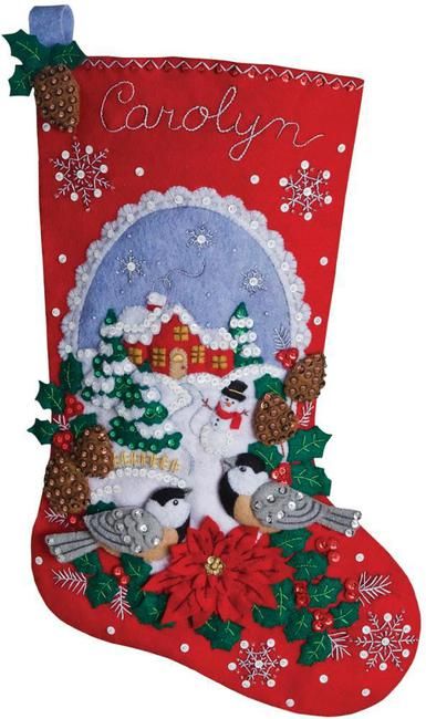 Синицы Рождественский чулок - Войлок Applique набор: 