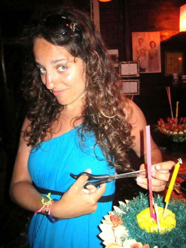 Kate at Loy Krathong on Koh Lanta