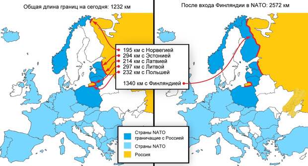 Конфигурация границ НАТО с Россией после вступления в Альянс Финляндии и Швеции