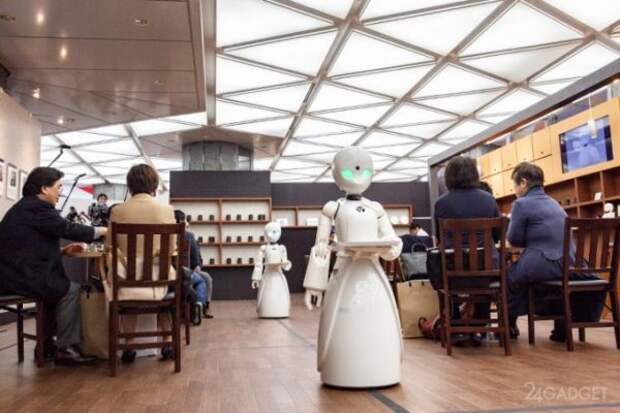 В Японии роботы - официанты в кафе дают работу инвалидам