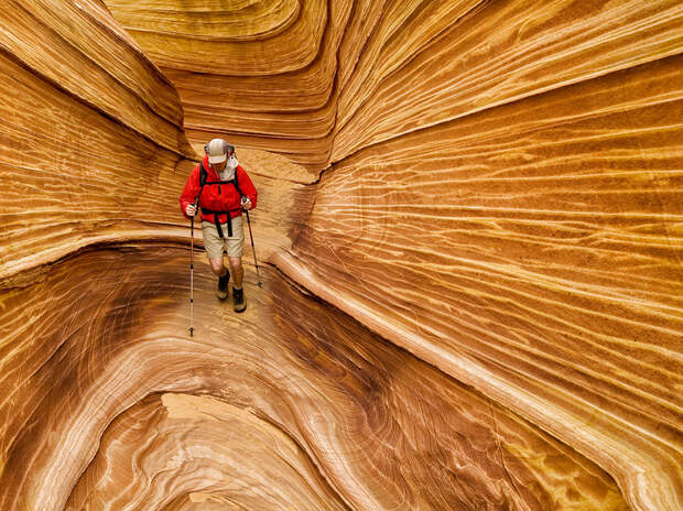 Seth Pollack hiking in The Wave, Coyote Buttes Wilderness Area, Arizona