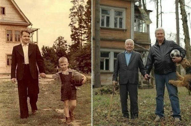 Папа и сын много лет спустя