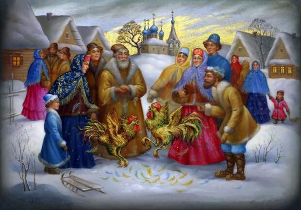 Федоскинская миниатюра «Петушиный бой» Федоскинская миниатюра «Петушиный бой»