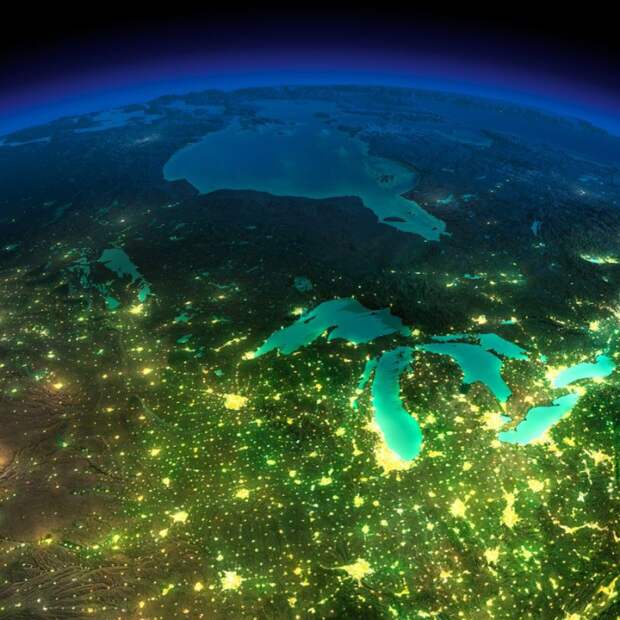 Ночной снимок Земли из космоса.