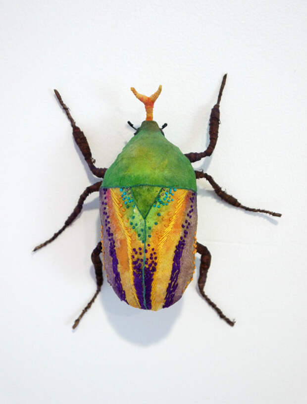 Fabric sculpture - Flanboyant flower beetle textile art