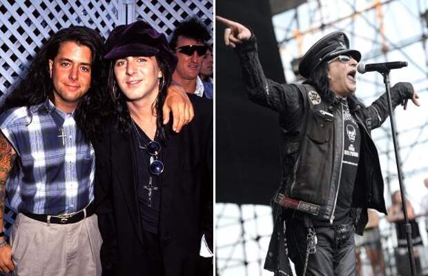 Riki Rachtman and Taime Downe during 1991 MTV Video Music Awards in Los Angeles, California, United States. (Photo by Jeff Kravitz/FilmMagic, Inc) IRVINE, CA - AUGUST 15: Singer Taime Downe of Faster Pussycat performs onstage at Irvine Meadows Amphitheatre on August 15, 2015 in Irvine, California. (Photo by Scott Dudelson/Getty Images,)