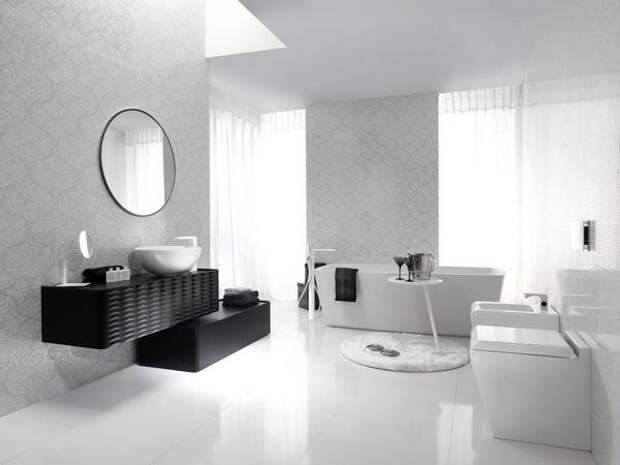 Черно-белый интерьер, черно-белая ванная комната